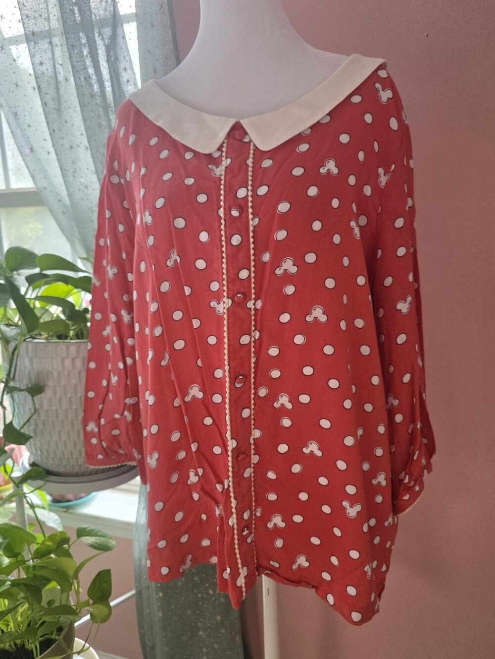 LC Lauren Conrad x Disney Mickey Polka Dot Peter Pan Blouse XL